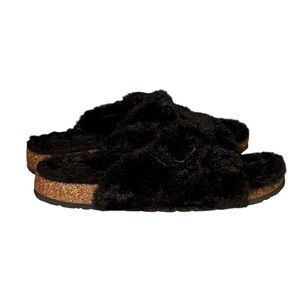 Fitory Black Faux fur Fuzzy Slippers